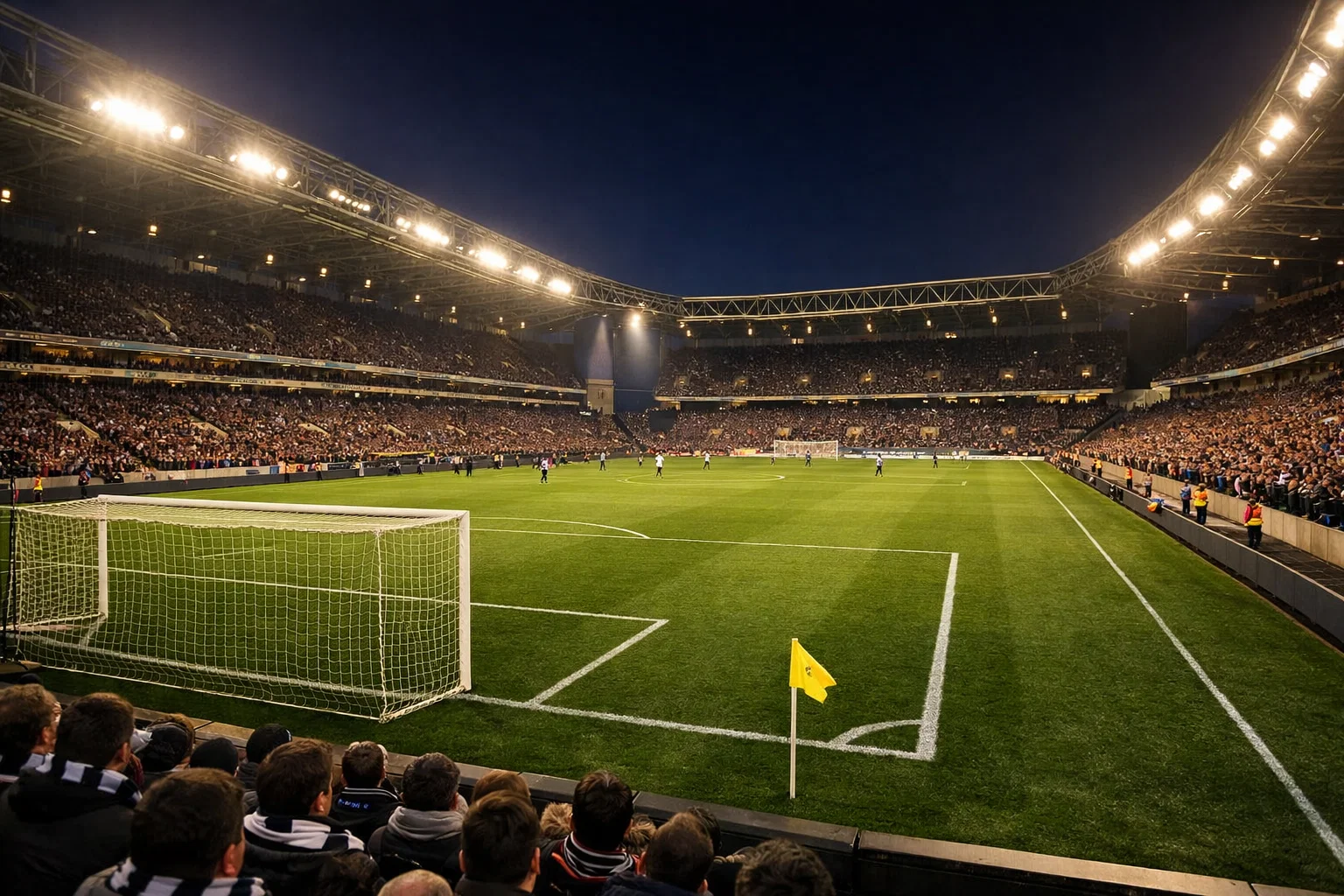 Estádio de futebol em Portugal com adeptos nas bancadas durante um jogo da I Liga
